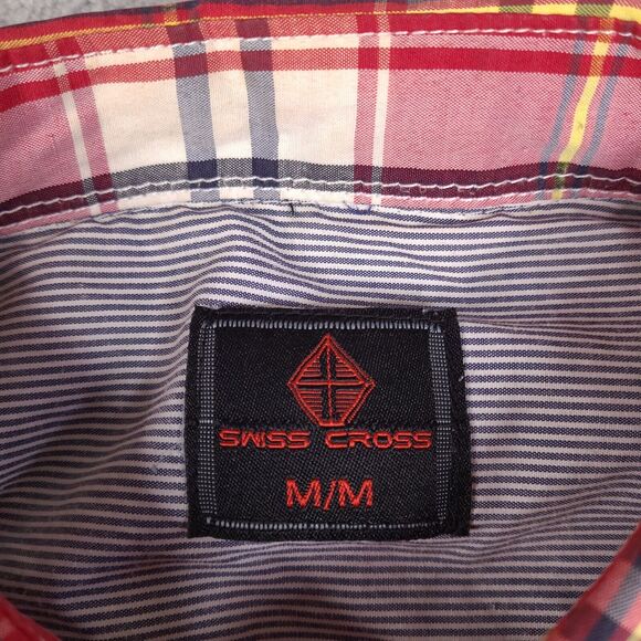 Swiss Cross Shirt Mens Medium Red Plaid Button Down New York Short Sleeve Preppy - Picture 3 of 16